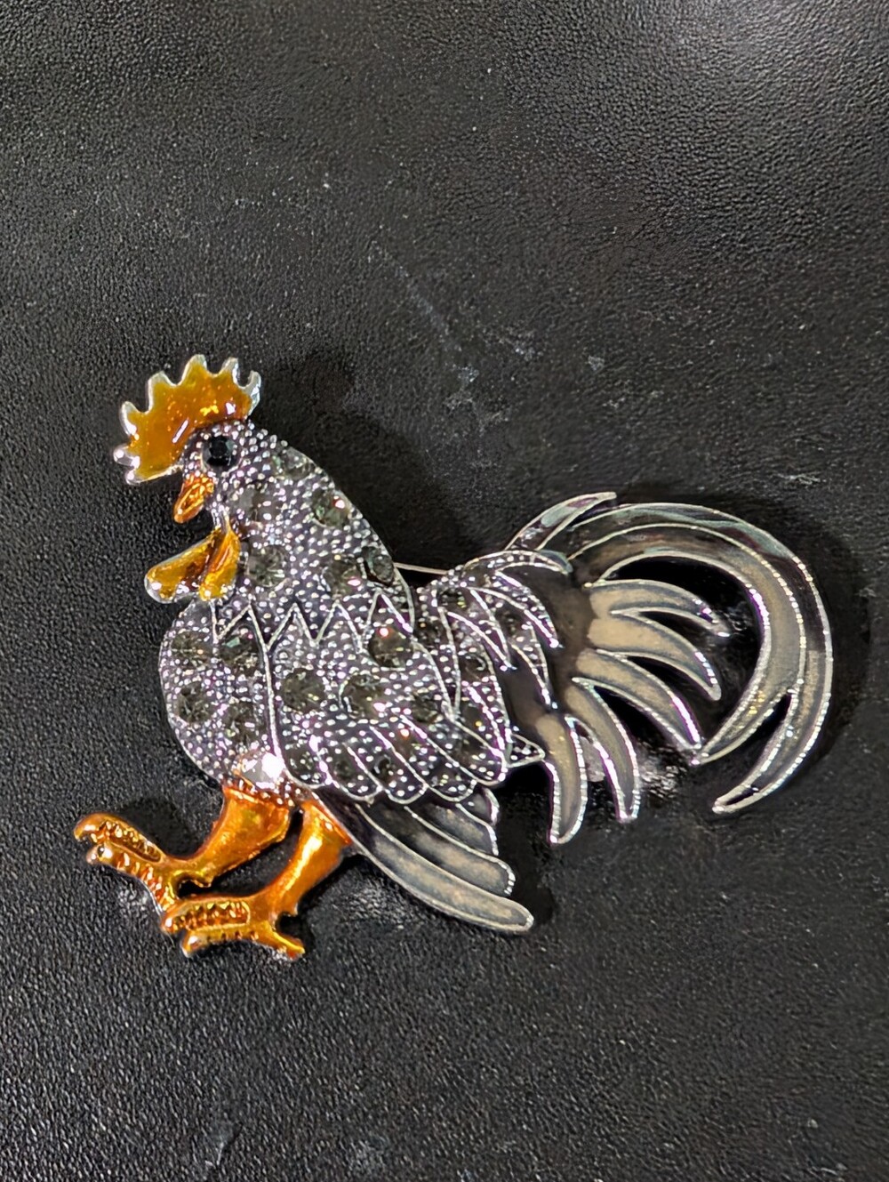 Silver and Gold Rooster Pin Brooch - Decorative Bird Accessory